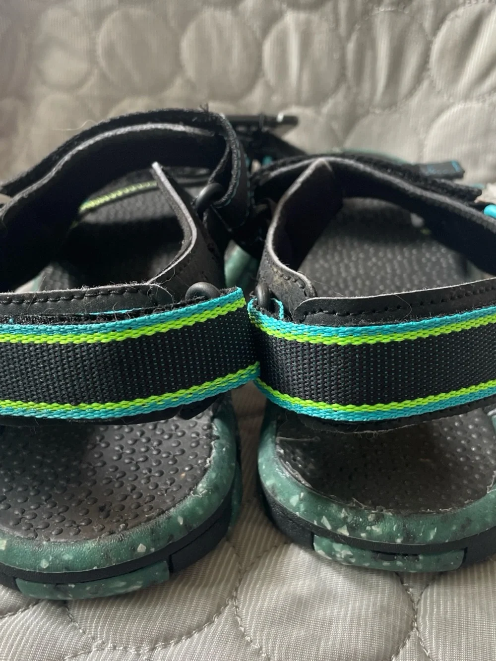 Women's Black Sport Sandals with Teal and Lime Accents
